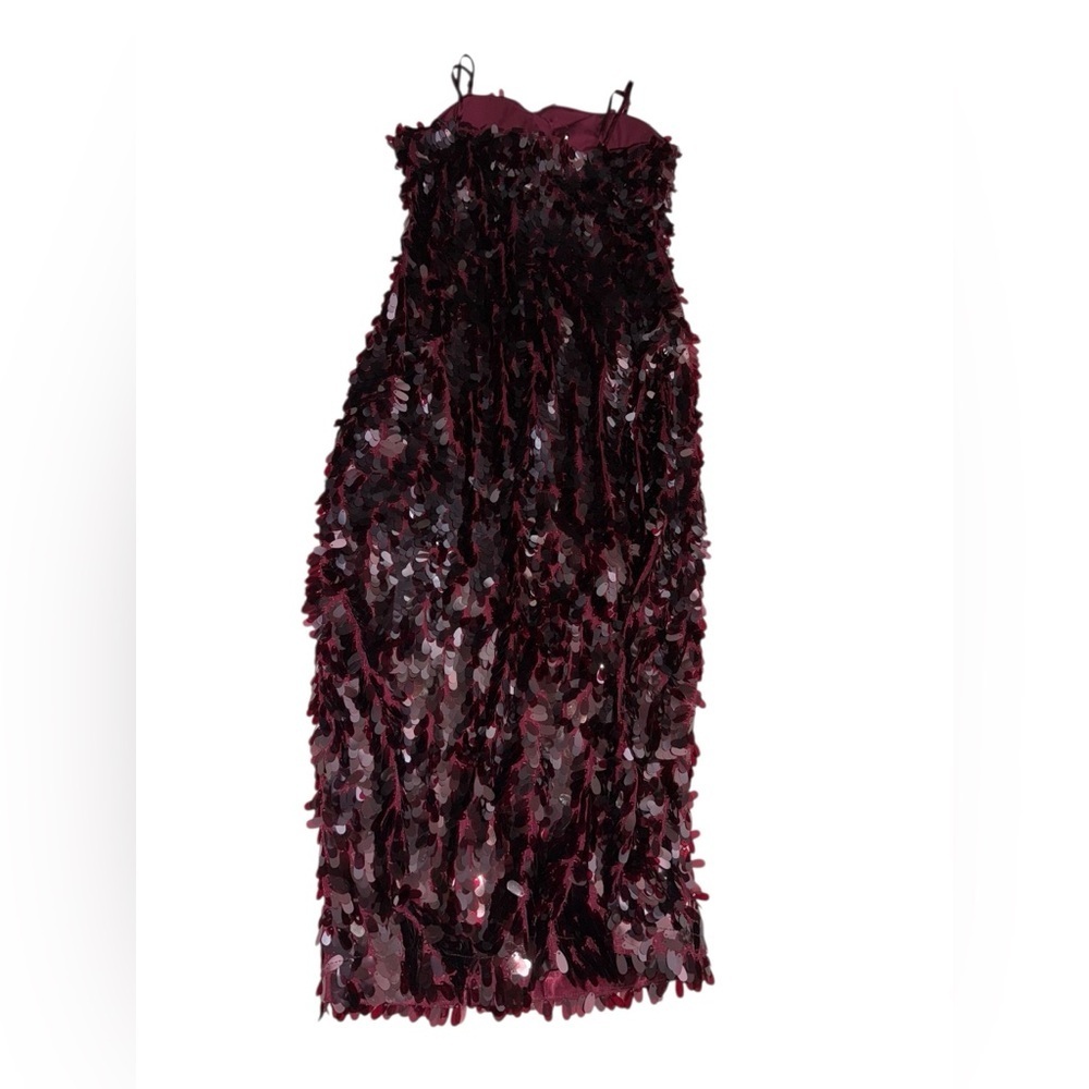 Avec Les Filles Sequin Square Neck Midi Burgundy Dress Size 2 - Picture 2 of 6